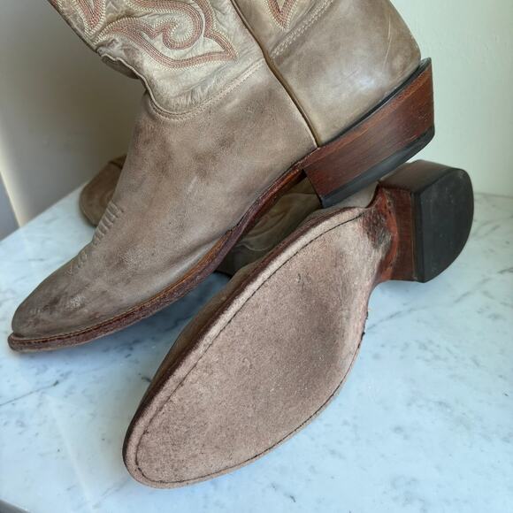 Nocona Handcrafted USA Western Boots Distressed Leather Light Brown Men’s 13 D